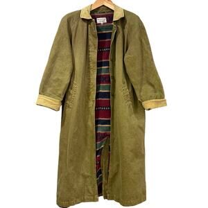 Vintage 90s Brandon Thomas Olive Green Chore Duster Coat Blanket Lined Flannel M